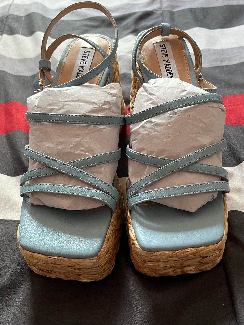 Steve Madden Light Blue Woven Platform Strappy Sandals